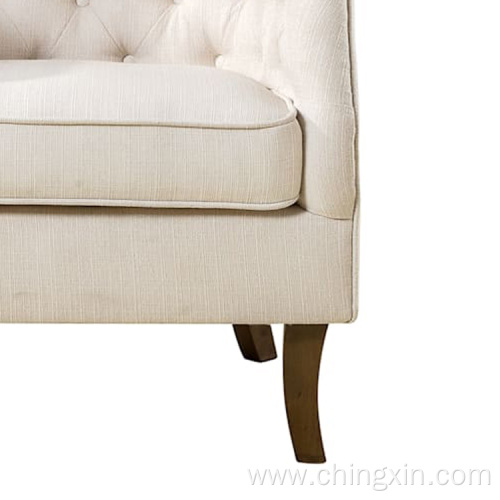 Cream Linen Tufted High Back Arm Chair